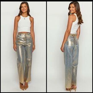 Harper Heritage Gold Metallic Straight Leg Grunge Y2K Edgy Women's Jeans